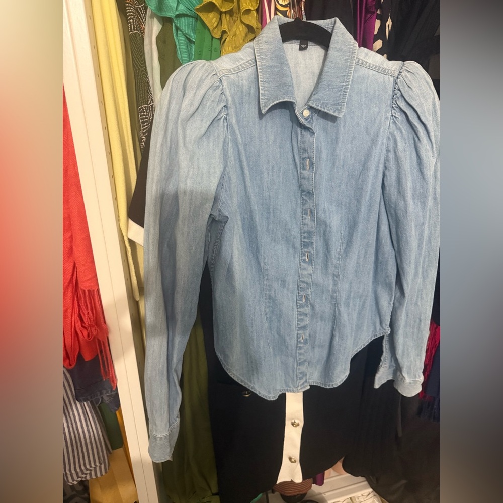 Express Light Blue Denim Button-Down Shirt